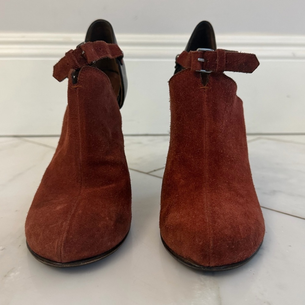 Opening Ceremony Women’s Burnt Orange Suede Slim Wedge Heel Ankle Strap Euro 37 - Picture 2 of 13
